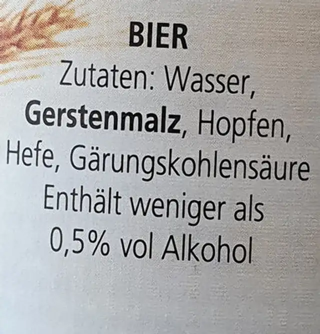 Mönchshof Original Naturtrüb's Alkoholfrei ingredients label
