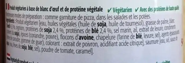Saucisses viennoises vegetariennes ingredients label