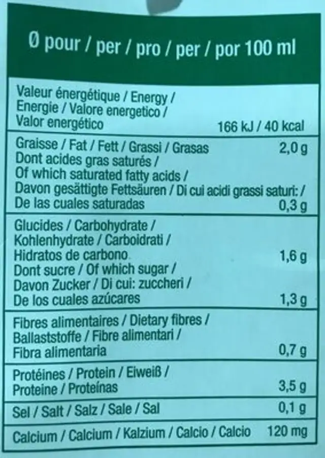 Bio Soya-Drink Unsweetened nutrition facts table