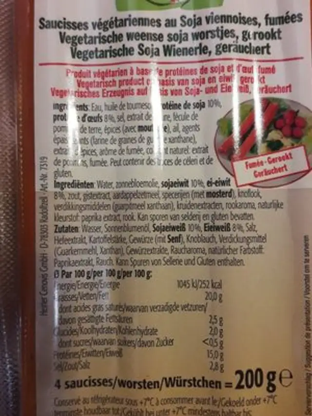 Saucisses Au Tofu ingredients label