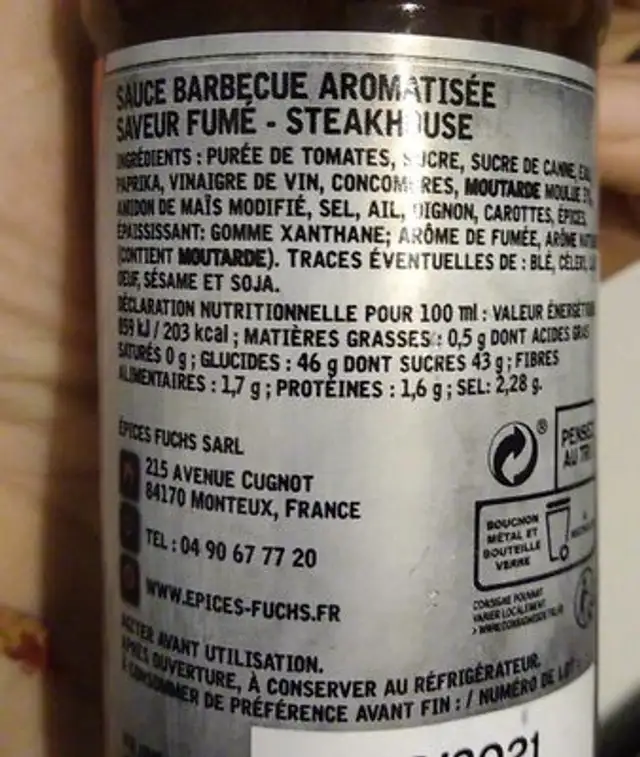 Sauce barbecue steackhouse nutrition facts table