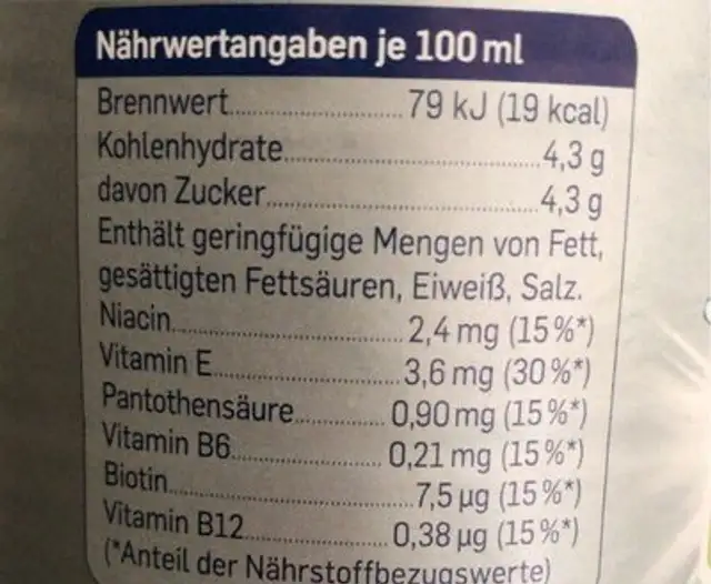 ISO Sport Citrus nutrition facts table