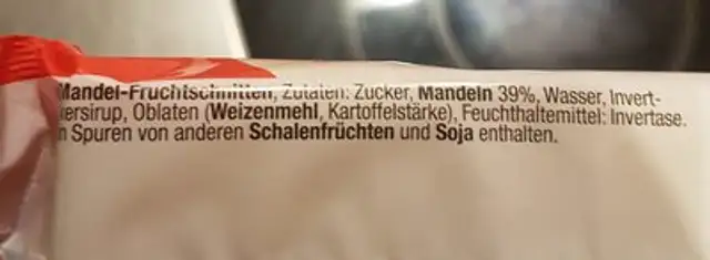 Mandel ingredients label