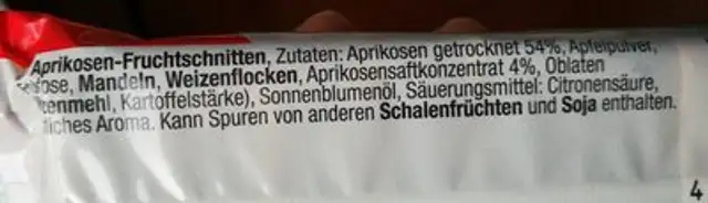 Aprikose ingredients label