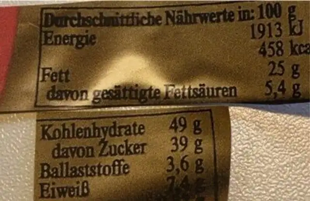 Feinster Elisen Lebkuchen In Zartbitter Schokolade nutrition facts table