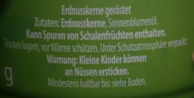 Erdnüsse geröstet ingredients label