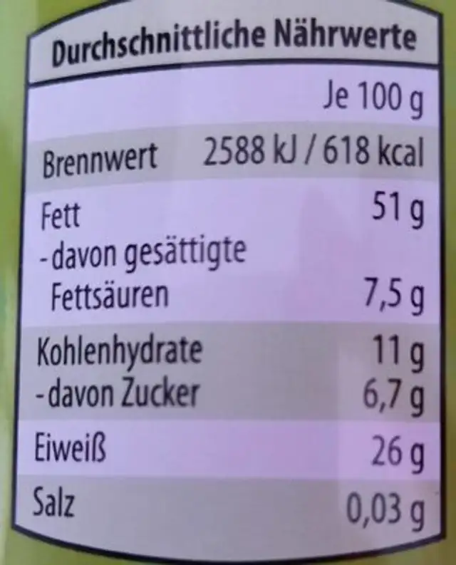 Erdnüsse geröstet nutrition facts table