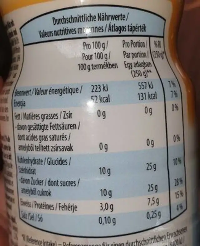 New Lifestyle fettarm nutrition facts table