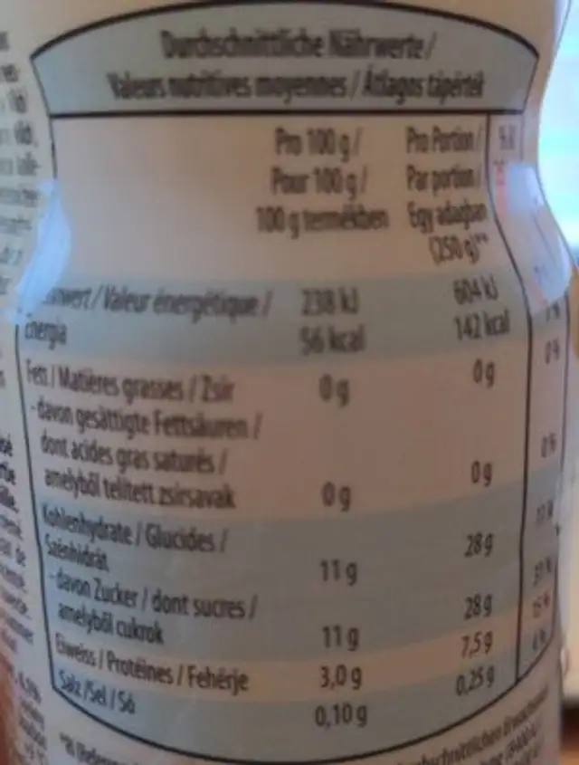 Trinkjoghurt nutrition facts table