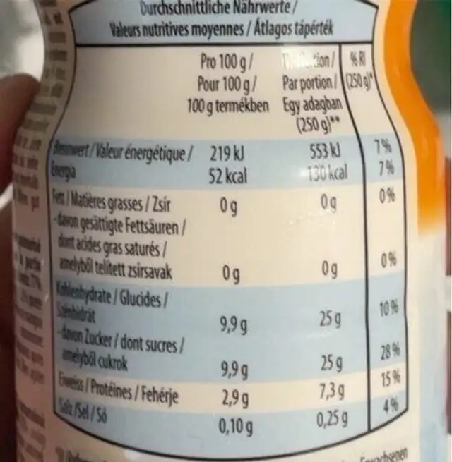Trinkjoghurt nutrition facts table