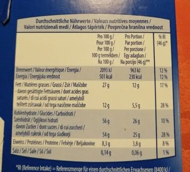 Chocolat amandes nutrition facts table