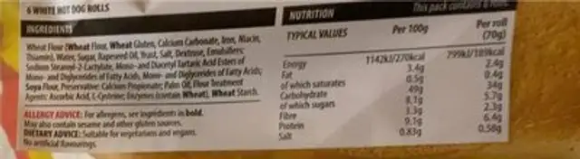 Bungees nutrition facts table