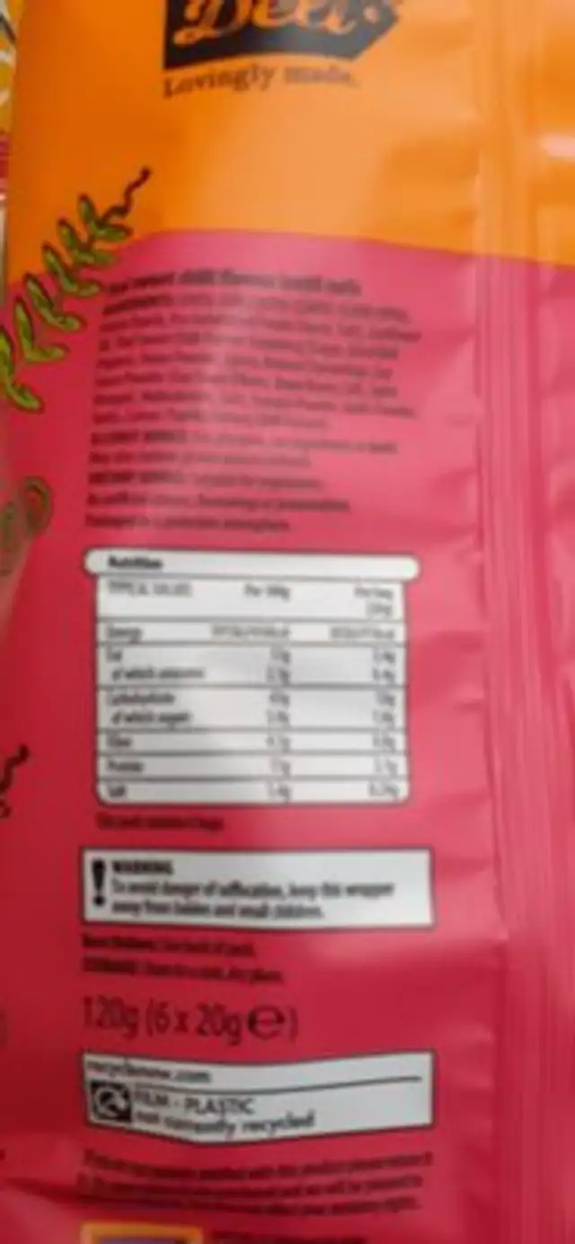Lentil curls ingredients label