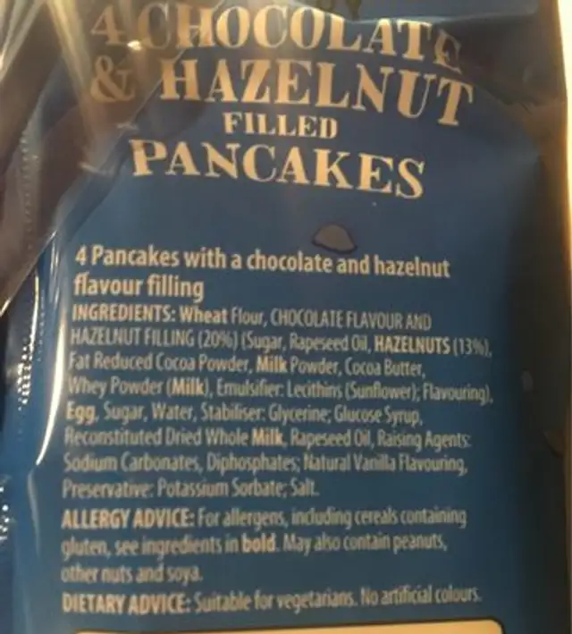 4 chocolate & hazelnut ingredients label