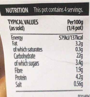 Tomato & Basil Pasta Salad nutrition facts table