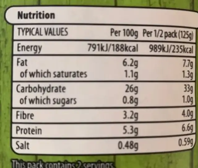 Tomato & Olive Quinoa nutrition facts table