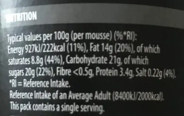 Salted caramel moussec nutrition facts table
