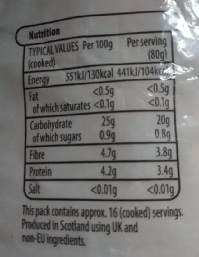 Broth mix nutrition facts table