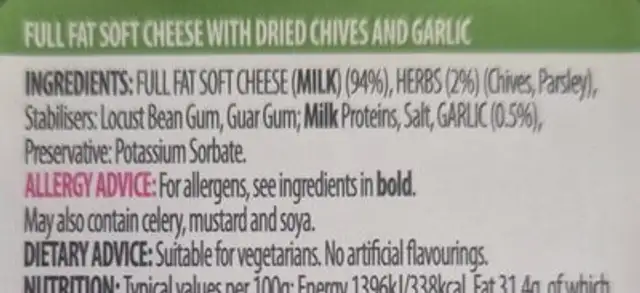 Mini roulé ingredients label