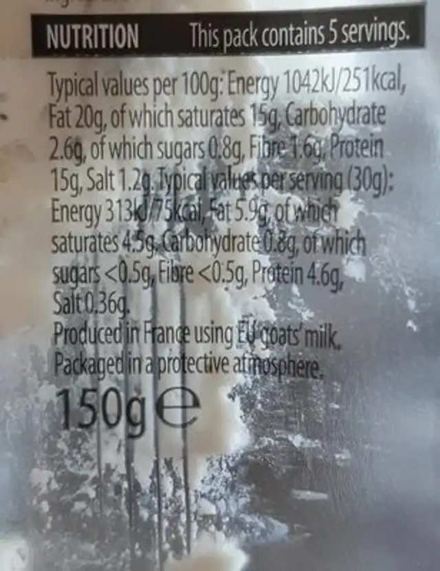 French goat's cheese nutrition facts table
