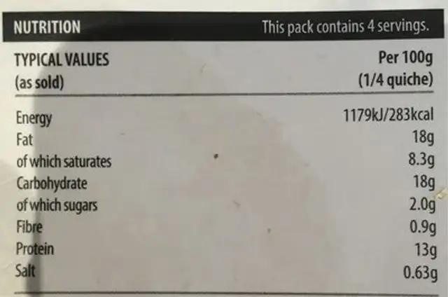 Quiche lorraine nutrition facts table