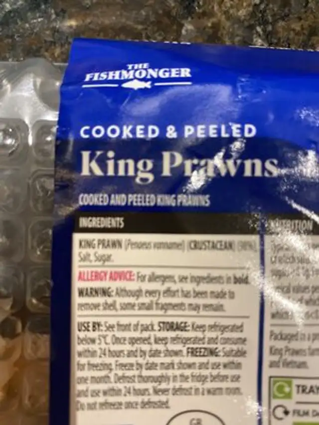 King Prawns ingredients label