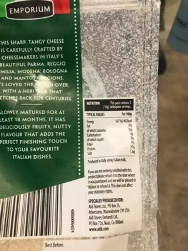 Parmigiano reggiano nutrition facts table