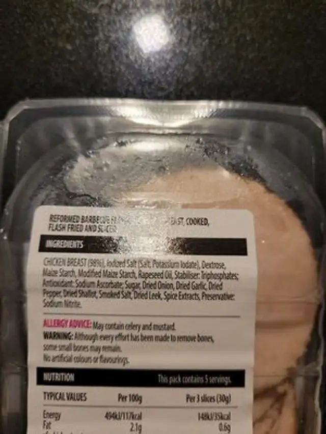 BBQ Chicken Breast Slices ingredients label