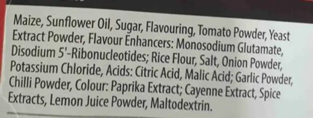 Tortilla chips ingredients label