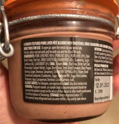 Pate with camembert and topped with cranberry jelly