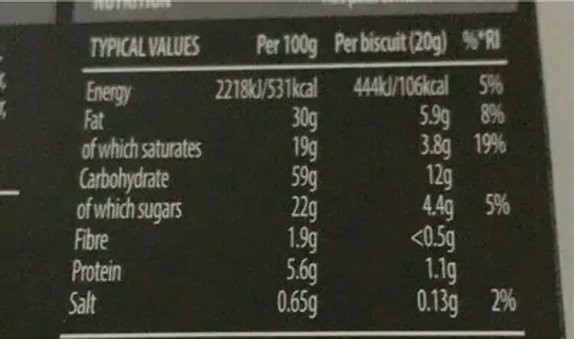 CHOCOLATE CHUNK SHORTBREAD ROUNDS nutrition facts table