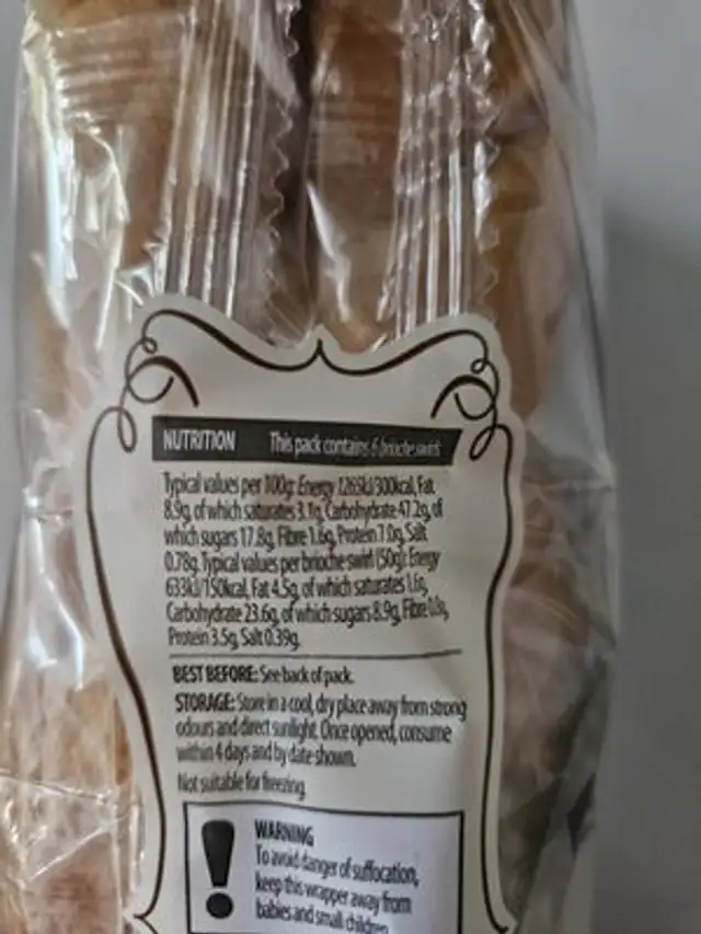 Chocolate Chip Brioche Swirls nutrition facts table