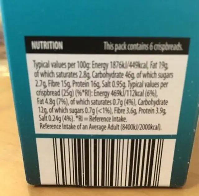 CRISPBREADS Chia & Oat nutrition facts table