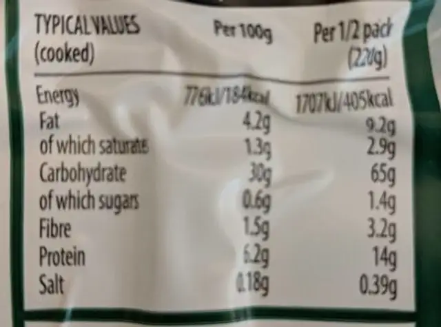 Tortelloni Ham and Sausage nutrition facts table