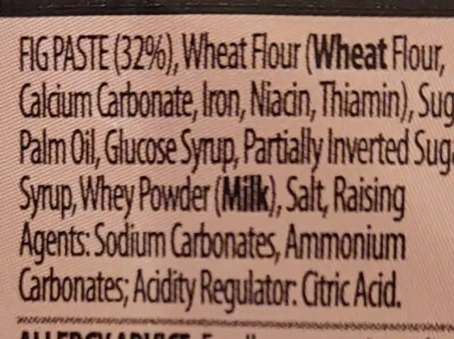 Fig Rolls ingredients label