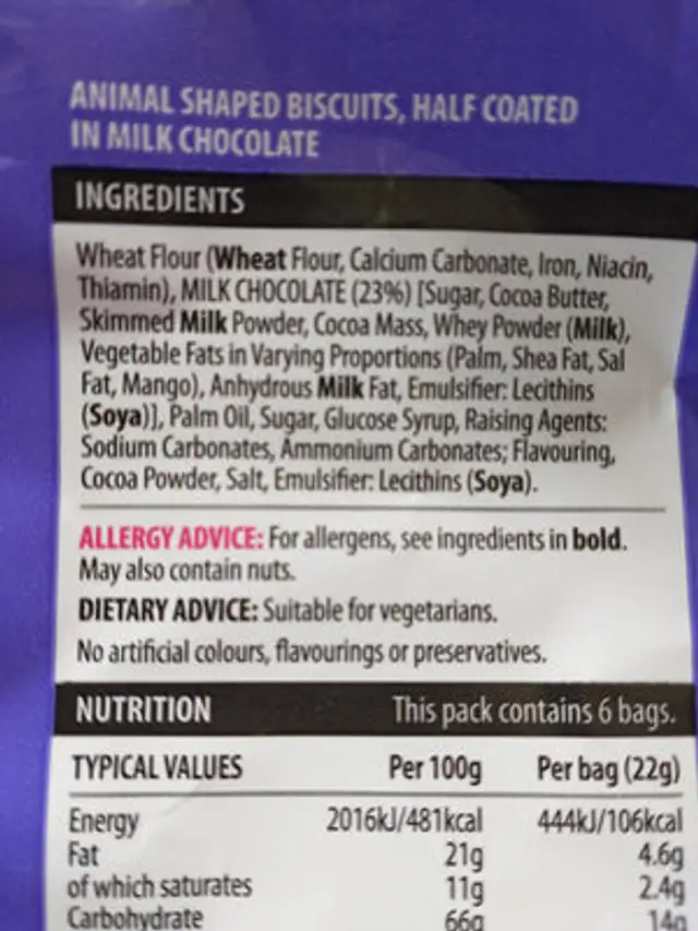 Safari snacks ingredients label