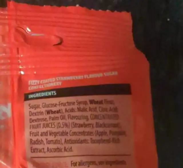 Strawberry Laces ingredients label