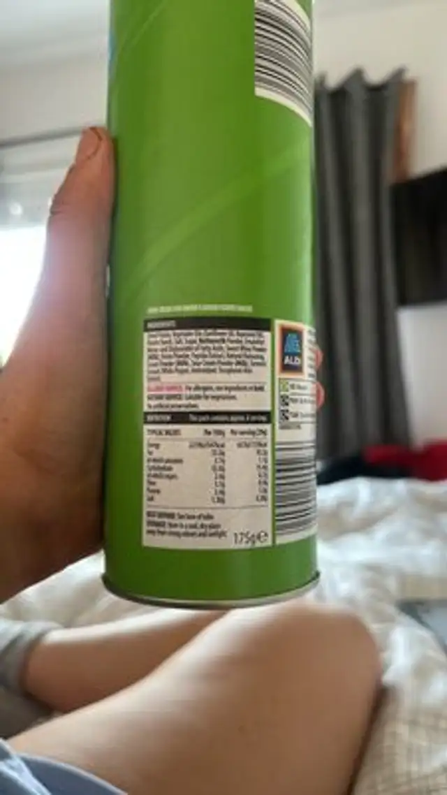 SNACKRITE Sour & Onion ingredients label