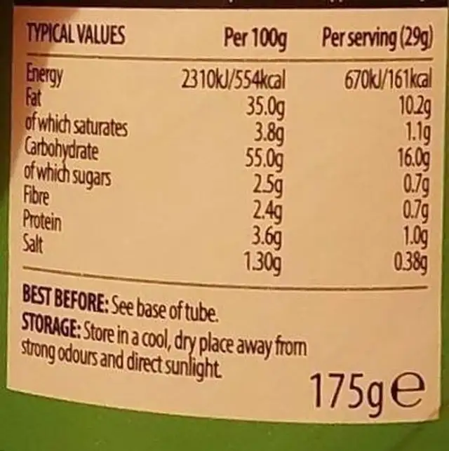 SNACKRITE Sour & Onion nutrition facts table