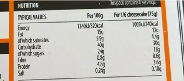 Salted caramel cheesecake nutrition facts table