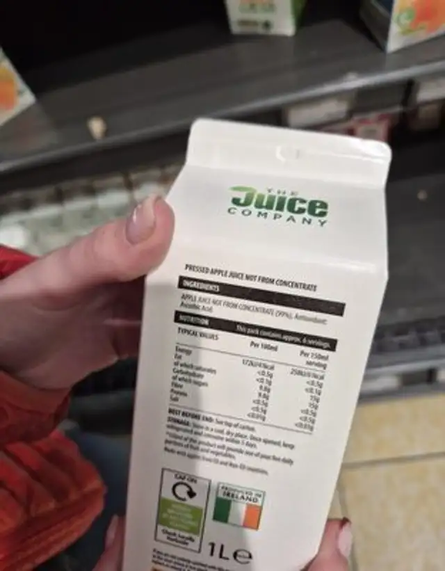 Apple Juice ingredients label