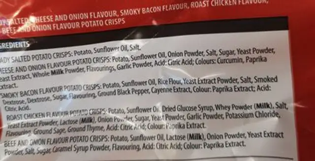 Snacktite ingredients label