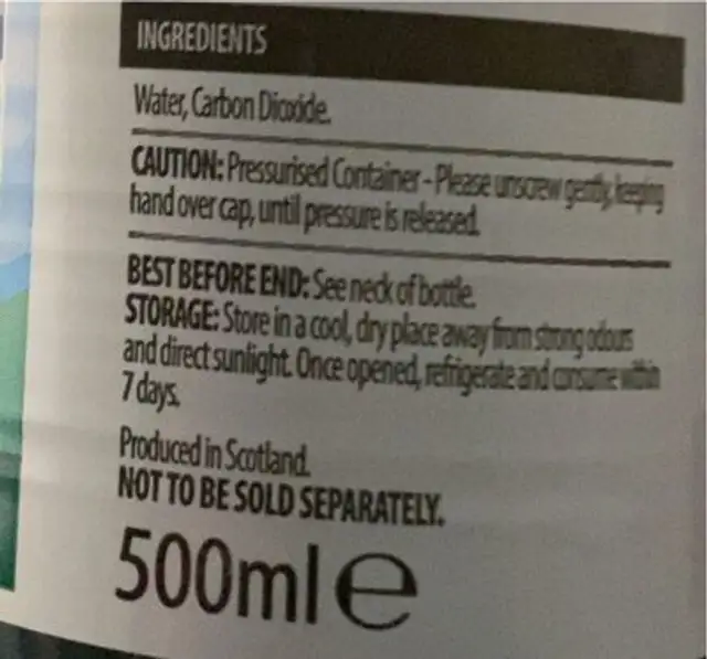 Sparking water nutrition facts table