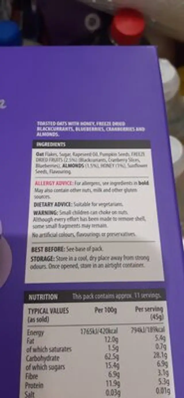 Ridged ingredients label