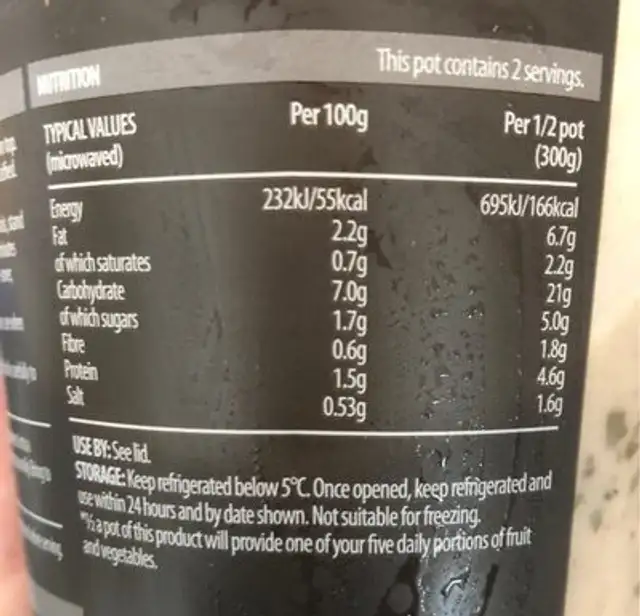 Mushroom & Rice Soup nutrition facts table