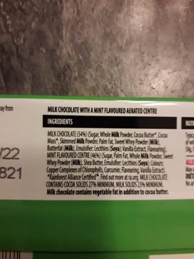 Bubble Mint ingredients label