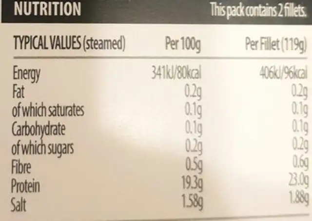 Skellig Bay Smoked Cod fillets nutrition facts table