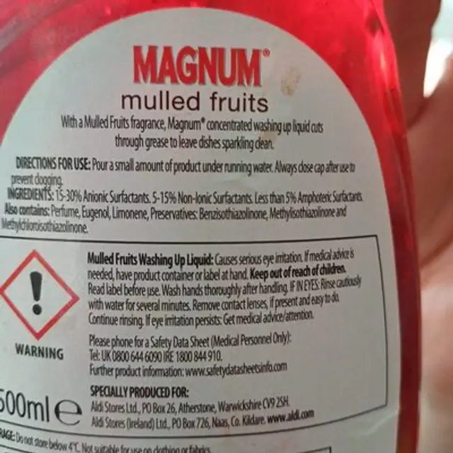 Washing Up Liquid nutrition facts table