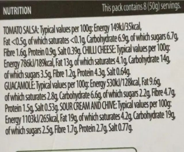 TEX MEX DIP SELECTION nutrition facts table
