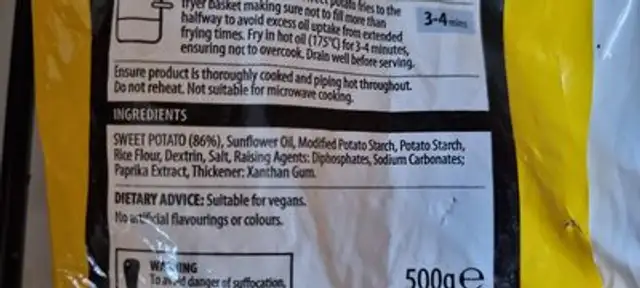 Sweet potato fries ingredients label